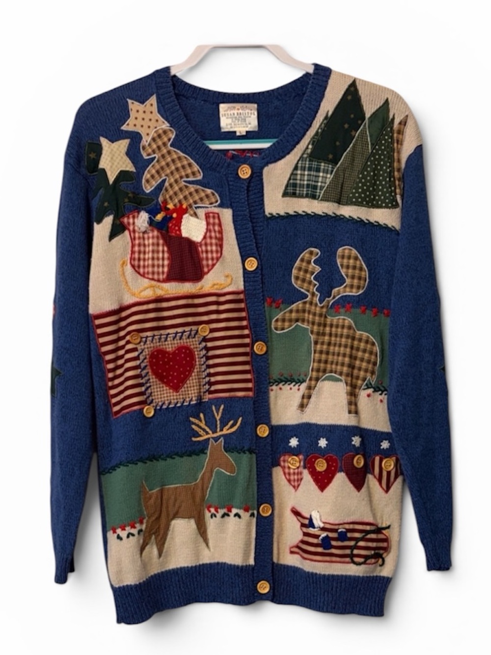 vintage Susan Bristol patchwork Winter/Christmas cardigan
